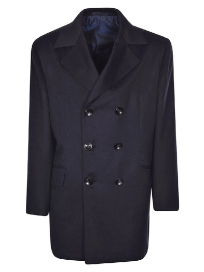 Kiton Double Breasted Coat In Blue