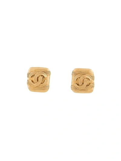 Pre-owned Chanel Vintage Square Line Cc Earrings - Gold