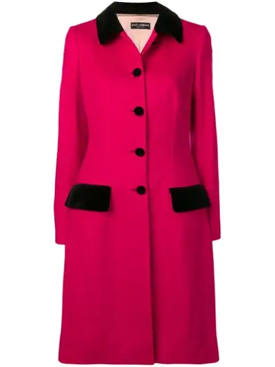 Dolce & Gabbana Velvet-trimmed Wool And Cotton-blend Coat In Pink