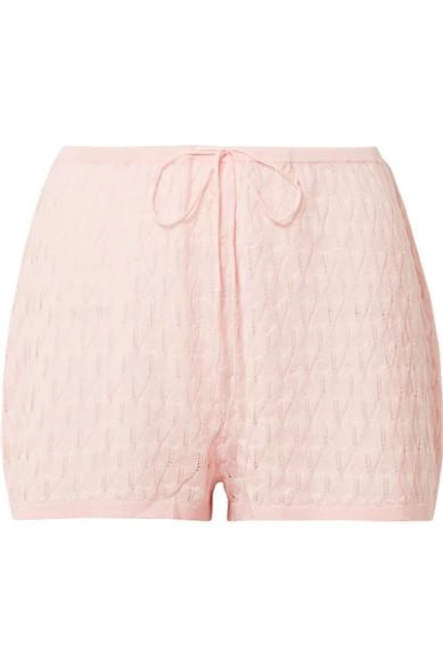 Skin Madison Shortie Pointelle-knit Wool-blend Pajama Shorts In Pastel Pink