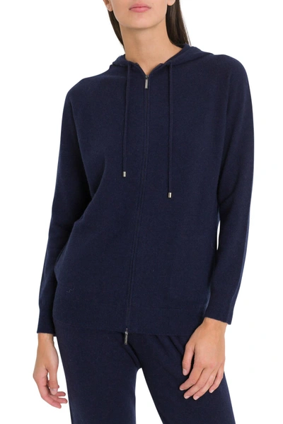 Max Mara Canapa Cashmere Hoodie With Full Lenght Zip In Blu