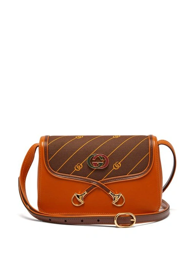 Gucci Gg-logo Leather And Canvas Shoulder Bag In Cognac