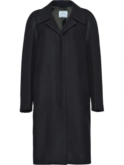 Prada Single Breasted Coat In F0ai7 Blue+black