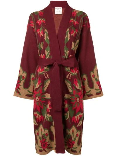Semicouture Belted Floral Cardi-coat - Red