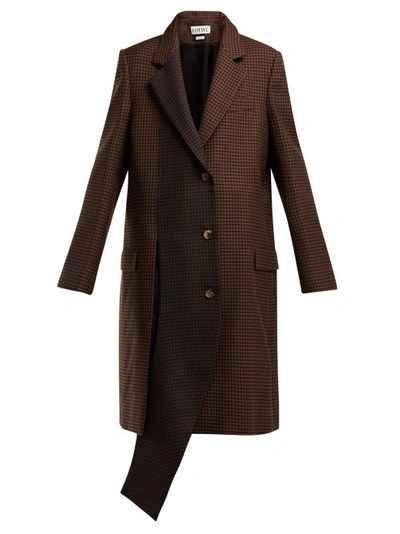 Loewe Asymmetric Houndstooth Wool Coat In Brown