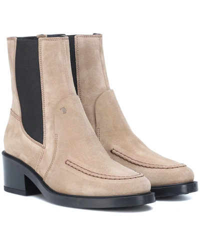 Tod's Suede Ankle Boots In Beige