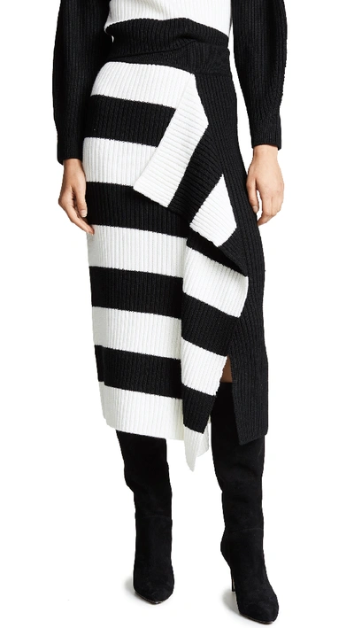 Tibi Origami Flap Stripe Midi Skirt In Black/white Multi