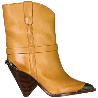 Isabel Marant Women's Leather Heel Ankle Boots Booties In Beige