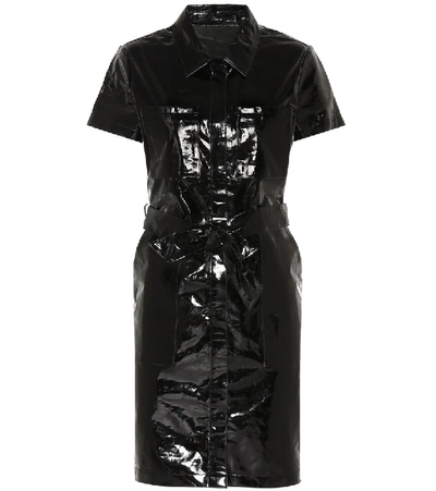J Brand Lucille Belted Patent-leather Mini Shirt Dress In Black