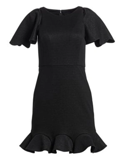 Halston Heritage Short-sleeve Shimmer Knit Cocktail Dress In Black
