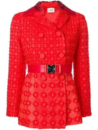 Fendi Embroidered Organza-lace Double-breasted Blazer In Bahama Orange