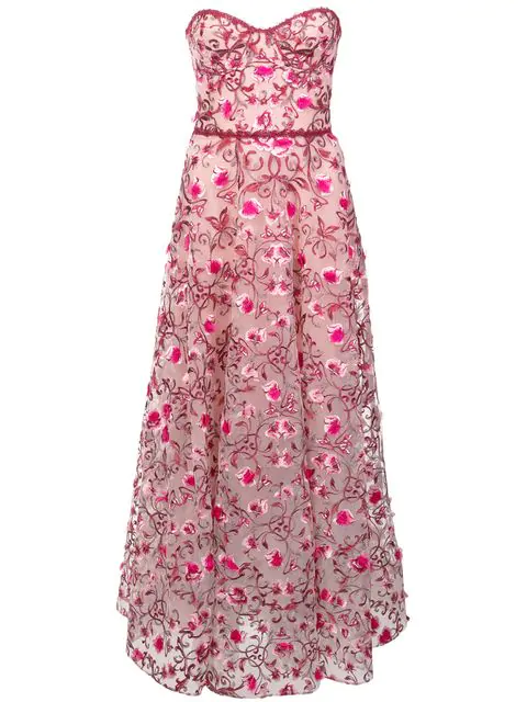 Marchesa Notte Floral Embroidered Dress In Blush | ModeSens