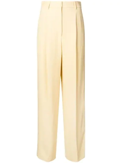 Theory Pleated Front Trousers In Pale Straw