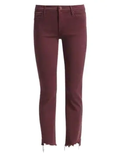 Mother Rascal Mid-rise Frayed Ankle Jeans In Plum