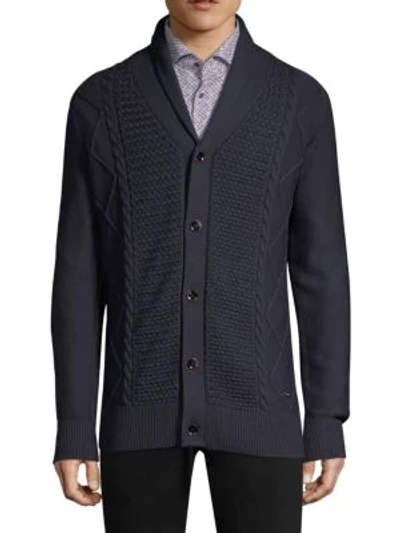 Strellson Regular-fit Cable Knit Virgin Wool Cardigan In Navy