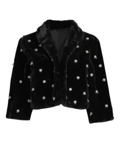 Alberto Makali Faux Fur Pearled Crop Jacket In Black