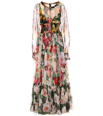 Dolce & Gabbana Rose And Hydrangea-print Silk-georgette Gown In Pink