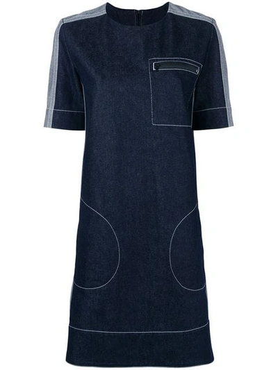 Marni Short-sleeve Denim Shift Dress W/ Stitch Detailing In Blue