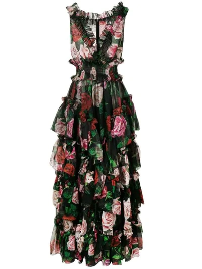 Dolce & Gabbana Ruffled Tiered Floral-print Silk-chiffon Gown In Floral Print