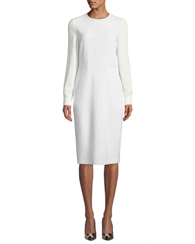 Max Mara Ottelia Georgette-sleeve Sheath Dress In White