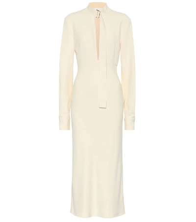 Victoria Beckham Slit-neck Blouson-sleeve Fluted-bottom Calf-length Dress In White