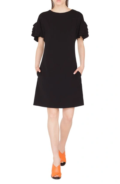Akris Punto Tiered Bell-sleeve Shift Dress In Nero