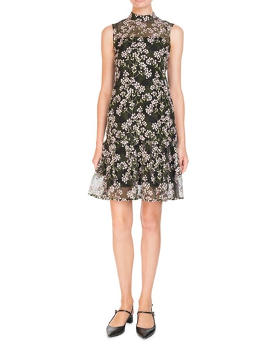 Erdem Nena Sleeveless A-line Floral-embroidered Dress In Black