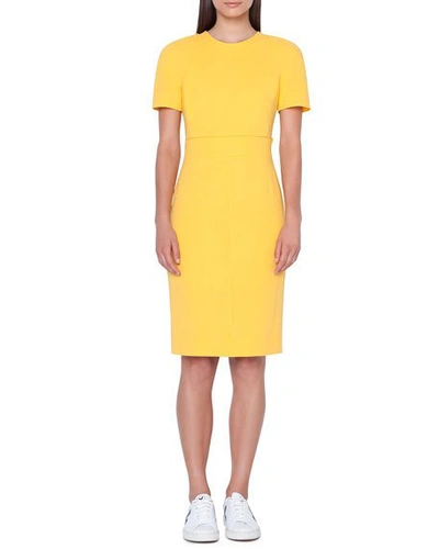 Akris Zip-waist Short-sleeve Wool Sheath Dress In Yellow