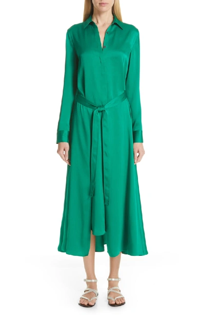 Rosetta Getty Long Apron-wrap Long-sleeve Button-front Crepe Back Satin Shirtdress In Meadow