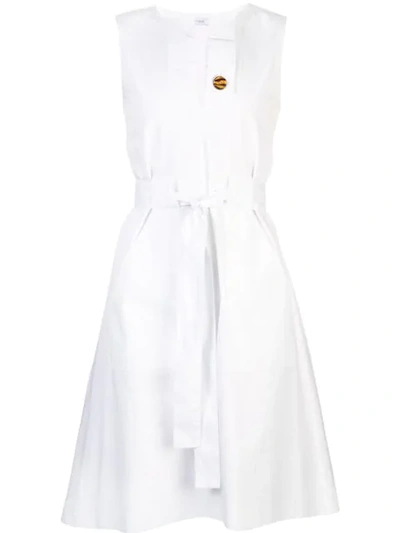 Rosetta Getty Sleeveless Tab-neck Belted Cotton Poplin Dress In White