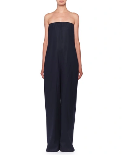 The Row Liu Strapless Wide-leg Jumpsuit In Navy