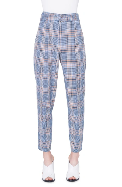 Akris Punto Fred Belted Plaid Wool/nylon Pants In Cielo-multicolor