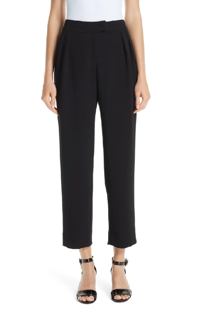 Emporio Armani Pebble Crepe Pleated Straight-leg Fashion Pants In Nero