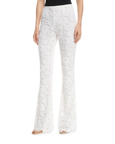 Michael Kors Side-zip Flare-leg Floral-lace Pants In White