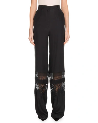 Altuzarra High-waist Tonal Lace Panel Wide-leg Silk Pants In Black