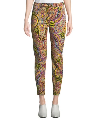 Etro Paisley Graffiti Crop Jeans In Pink