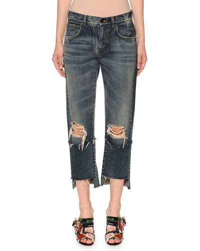 Dolce & Gabbana Mid-rise Ripped Boyfriend-fit Crop Jeans In Medium Blue