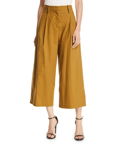 Etro High-rise Pleated-cotton Culottes In Beige