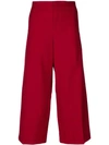 Marni Wide-leg Crop Tropical Wool Pants In Red