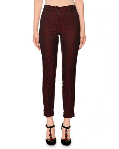 Dolce & Gabbana Ornamental-jacquard Side-stripe Cuffed Pants In Dark Red