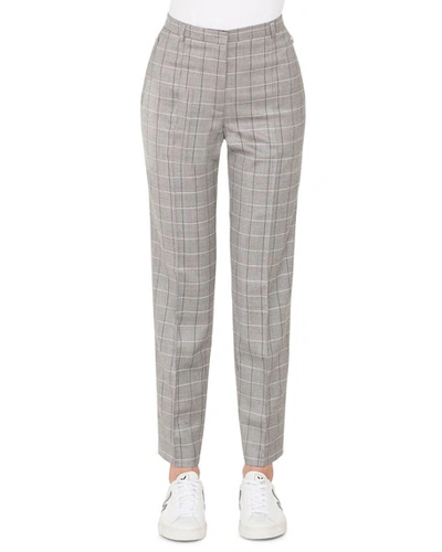 Akris Colin Plaid Straight-leg Cool Wool Pants In Gray Pattern