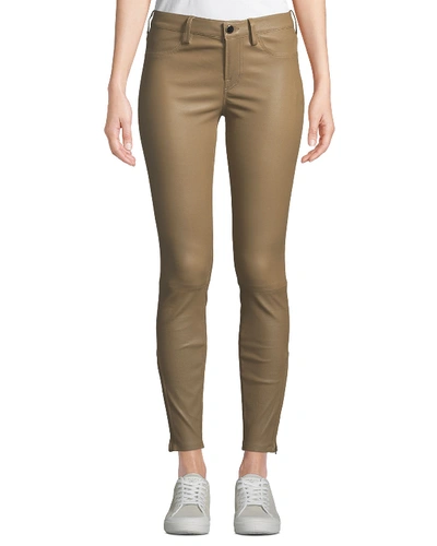 Nour Hammour Mid-rise Cropped Skinny Lambskin Leather Jeans In Beige