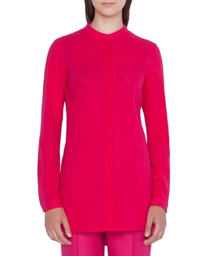 Akris Long-sleeve Crewneck Button-front Tunic In Pink