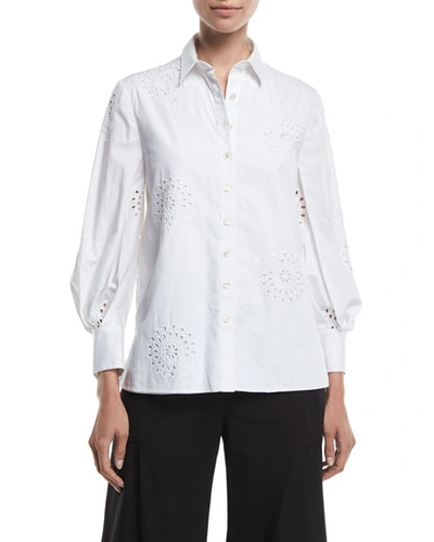 Carolina Herrera Eyelet Embroidered Poplin Button-front Shirt In White