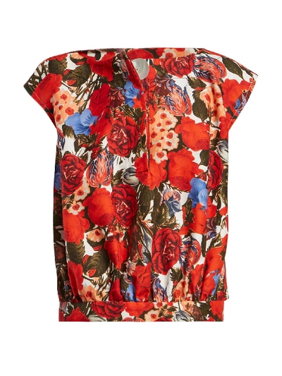 Marni Sleeveless Button-front Floral-print Blouse In Red Multi