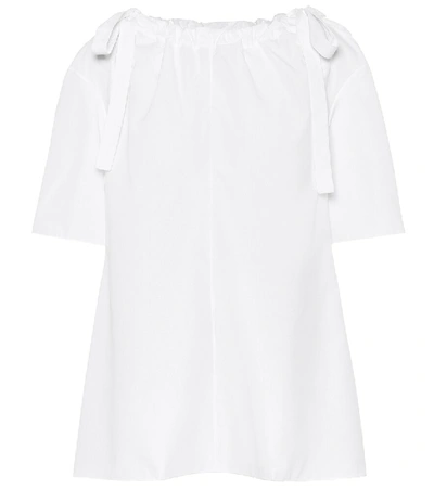 Marni Oversized Tie-detailed Gathered Cotton-poplin Blouse In Bianco