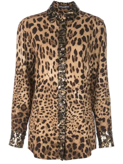 Dolce & Gabbana Leopard-print Sequin-trim Button-front Blouse