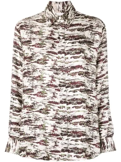 Victoria Beckham Camo-print Button-down Long-sleeve Oversized Silk Shirt In Beige