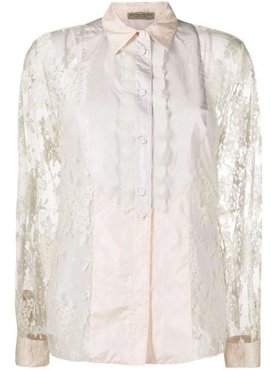 Bottega Veneta Bib-neck Floral Lace Silk Blouse In Neutrals