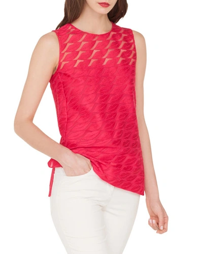 Akris Lips-embroidered Sleeveless Blouse W/ Side Slits In Pink
